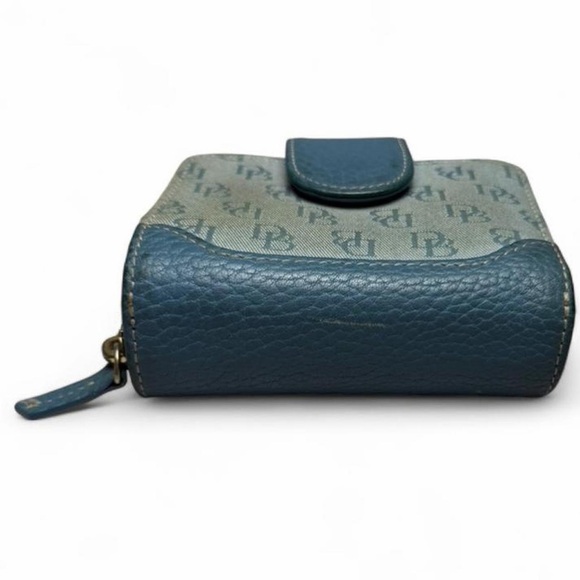 Dooney & Bourke Vintage 2000s Blue DB Monogram Canvas Leather Trifold Zip Wallet - Picture 4 of 8